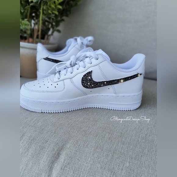 Bling Nike Air Force 1 Low Sneakers Customized with Black Swarovski Crystals - Picture 7 of 9